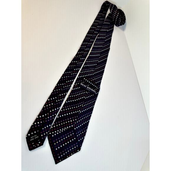 Beau Brummel Soho Silk Tie Navy Purple White Square Pattern Handmade Men’s - Picture 3 of 9